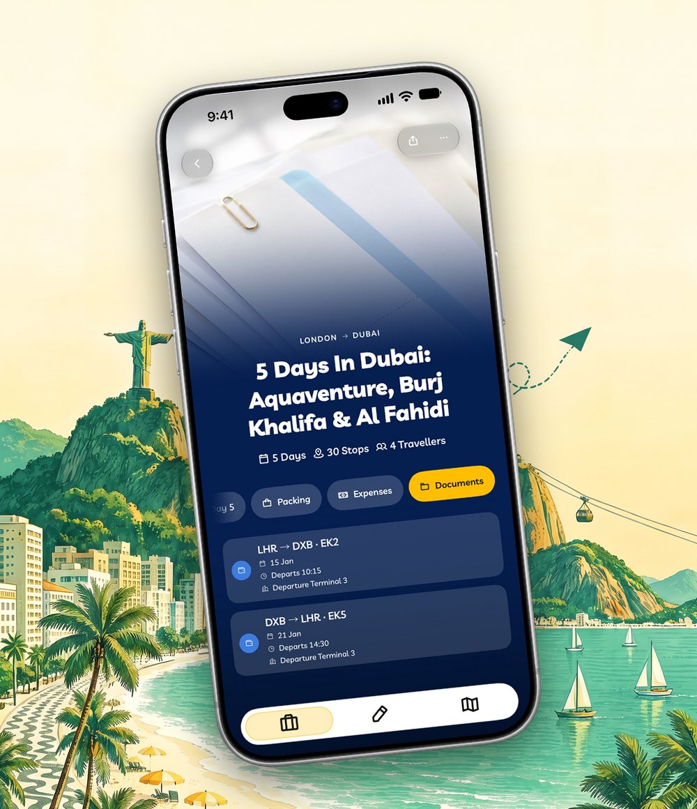 An imported itinerary with its flights.
