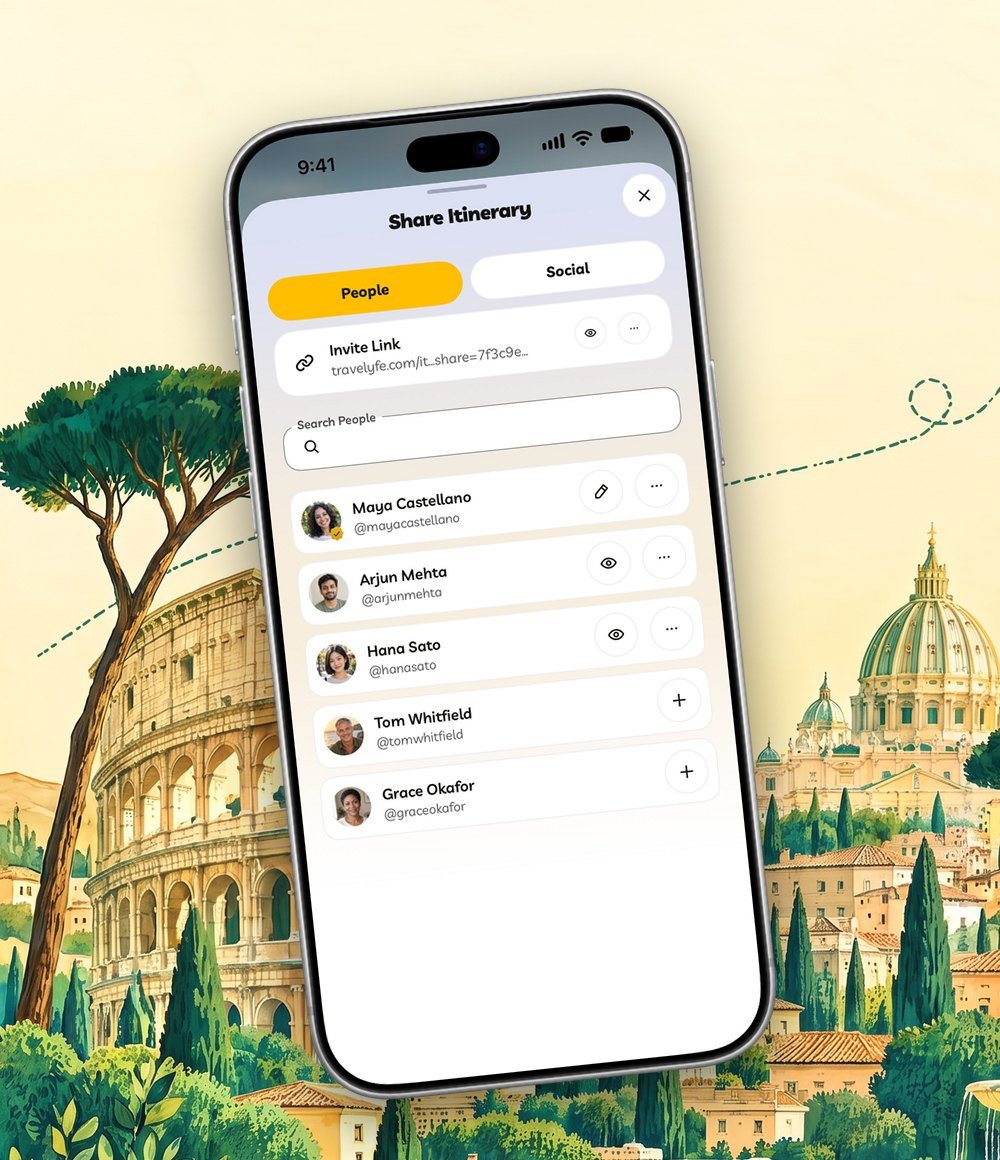 Inviting friends to an itinerary.